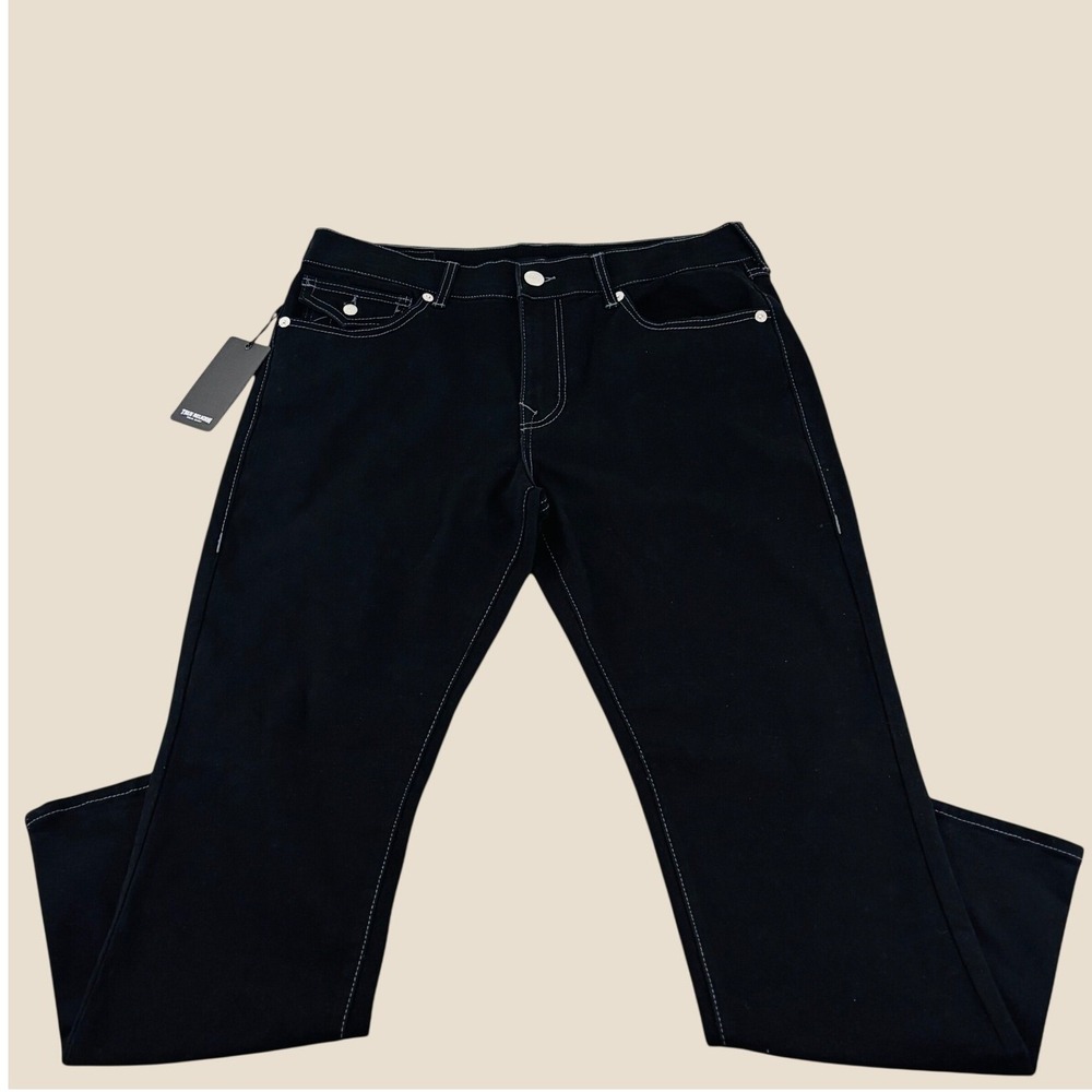 True Religion Ricky Relaxed Straight Jeans Black Flap Pocket Men's Size 34